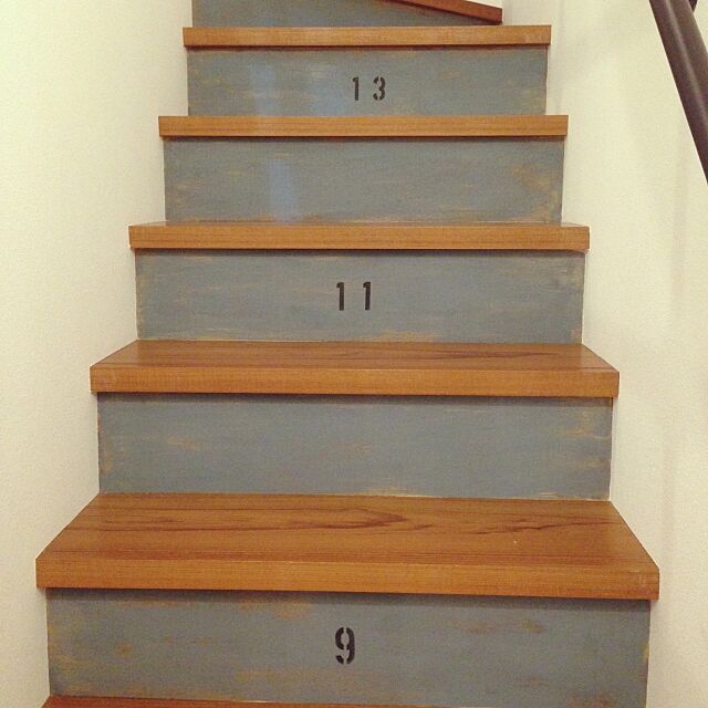 On Walls,階段,ブルー,ナンバー,ステンシル oldwoodの部屋