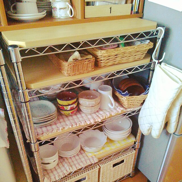 Kitchen,収納,ニトリのスチールラック,食器 aimaruの部屋