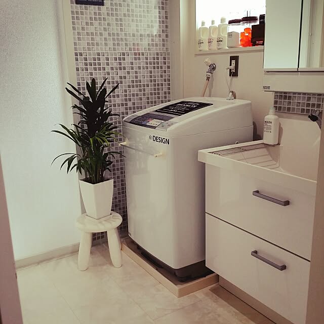 Bathroom,洗濯機,コンテスト参加❤️,mono・o・tone ラベル,ダイソー,セリア,IKEA,HITACHI BEATWASH,観葉植物,LIXIL 洗面,白が好き❤ hina-hinaの部屋