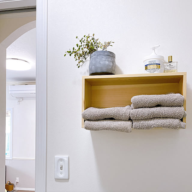 ウォールシェルフ,洗面所,壁面収納,壁美人,買ってよかったもの,輸入住宅,こどもと暮らす,観葉植物,飾り棚,Bathroom aym23の部屋