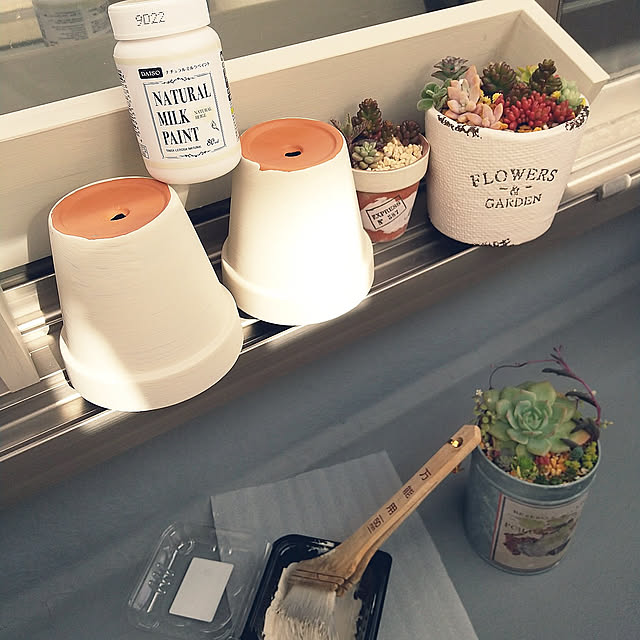 Entrance,わたしのハンドメイド 冬,多肉初心者,多肉植物,百均,ニトリ,ダイソー,ナチュラルミルクペイント,ペンキ塗り,ベランダ,リメイク鉢,素焼き鉢,素焼き鉢リメイク,塗料 meiの部屋