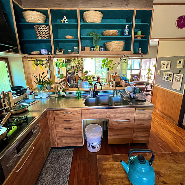 Kitchen,キッチンセルフリノベーション,青い壁紙,青が好き,セルフリノベ,セルフリノベーション,夏の模様替え,夏の記録,中古住宅 Erikoの部屋