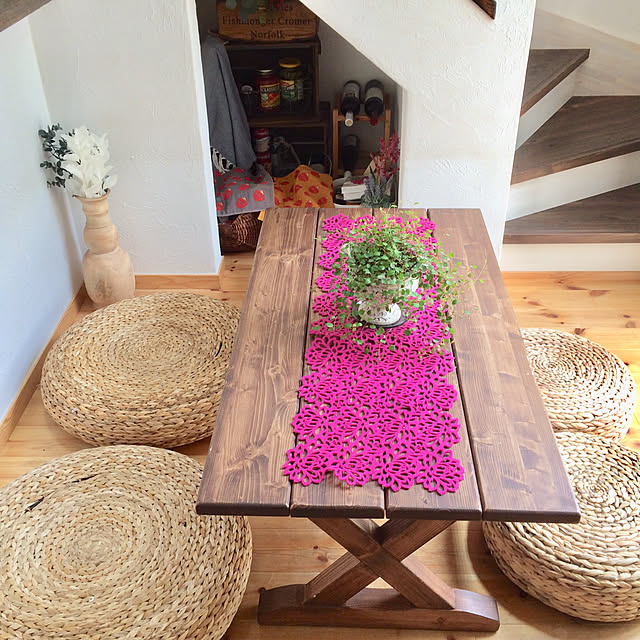 My Desk,ニトリスチーム,IKEAスツール,珪藻土の塗り壁,無垢の床 pika.の部屋