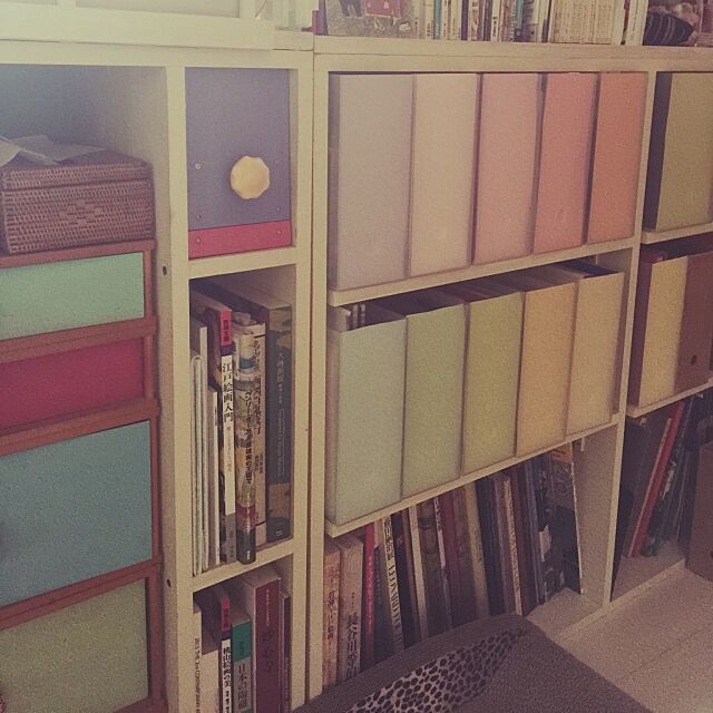 My Shelf,色画用紙,ダイソー,ファイルボックス,DIY,カラフル,無印良品　 kimishigureの部屋