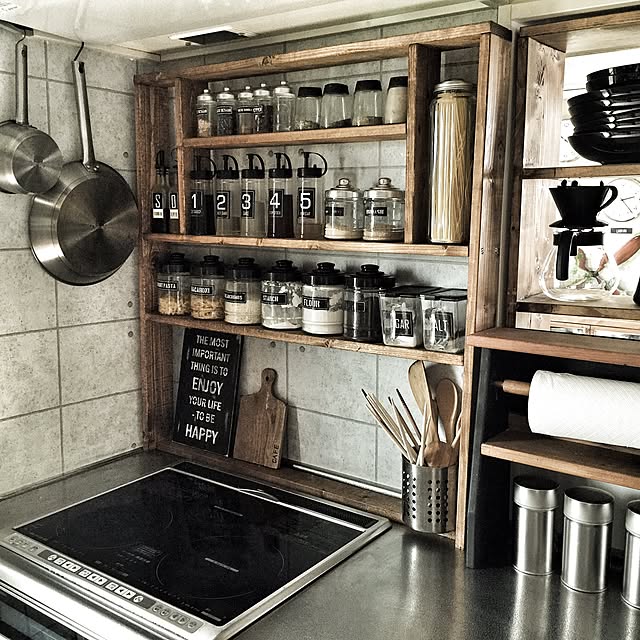 Kitchen,IH周り,セリア,ダイソー,ニトリ,IKEA,調味料ボトル,調味料ラックDIY,DIY,男前,インダストリアル,見せる収納 yupinokoの部屋