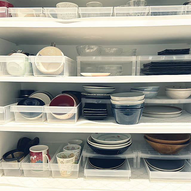 Kitchen,取手付き,食器収納,使い方いろいろ,100均,セリア,トレー,スタッキング,収納アイデア,冷蔵庫収納,キレイ,収納方法,ストッカートレー yunyumの部屋