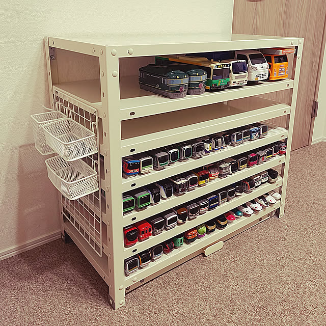 My Shelf,おもちゃ収納,プラレール 収納,シンプルライフ,中古マンション,ミックスインテリア,子供部屋,スチールラックのキタジマ,スチールラック,メッシュパネル PINKの部屋