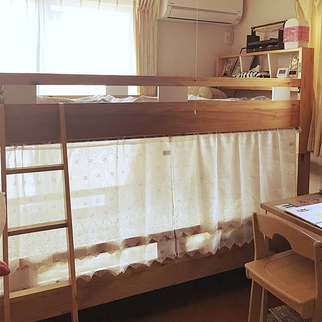 Bedroom,レース,カフェカーテン,突っ張り棒,しまむら,二段ベット,子ども部屋,ニトリ,ダイソー chiekawa63の部屋