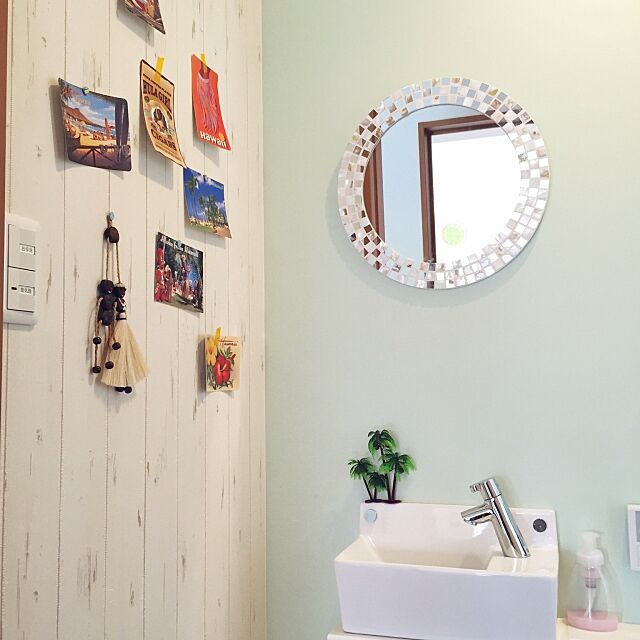 Bathroom,セリア,ヤシの木,トイレハワイ化計画中！,ニトリの鏡 nekomusumeの部屋