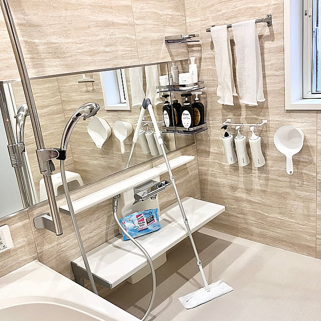 Bathroom,クイックルワイパー立体吸着ウェットシート,マルチバー,貼って剥がせる吸着シート,ナチュラル,セリア,掃除,ホワイトインテリア,北欧インテリア,グレーインテリア,ホワイト×グレー yu-yuukiの部屋