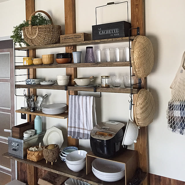 My Shelf,セリア,ふきん掛け,ディアウォール棚,ディアウォール DIY,調理具掛け,食器ディスプレイ,キッチン棚DIY momijiの部屋