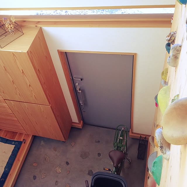 Entrance,土間玄関,杉材,ギャッベ 玄関マット,玄関,ボルダリング akiの部屋
