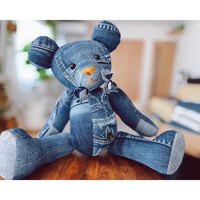 手縫いでコツコツ☺,くまのぬいぐるみ,サイズアウト,デニムベア,すてきにハンドメイド,デニムリメイク,ハンドメイド P-conutsの部屋