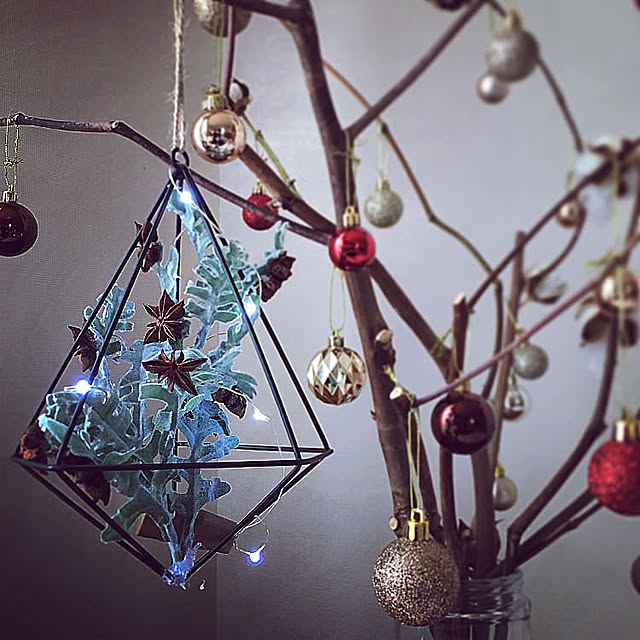 Overview,フェイクグリーン,ダイソー,テラリウムオーナメント,100均DIY,枝ツリーDIY,枝ツリー,クリスマスツリー,クリスマス,DIY,コットンフラワー,手づくり,100均インテリア suyamayamaの部屋