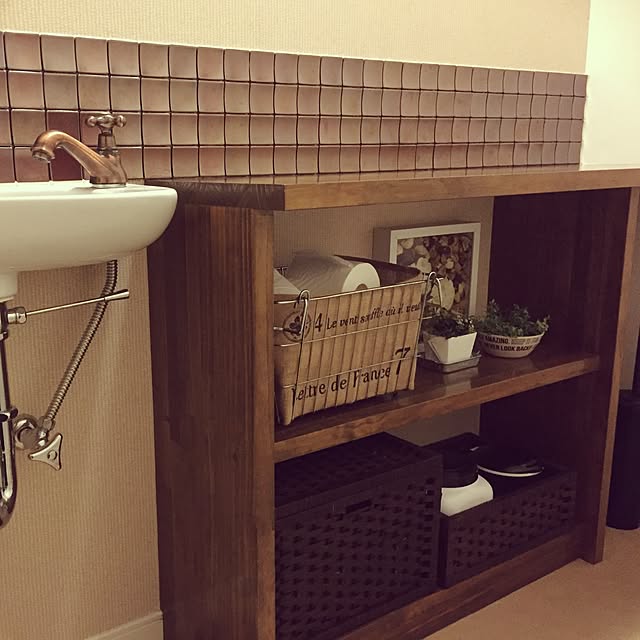 Bathroom,ニトリのかご,フェイクグリーン,セリア,ナチュラル,Instagram→izumi_0129 izの部屋