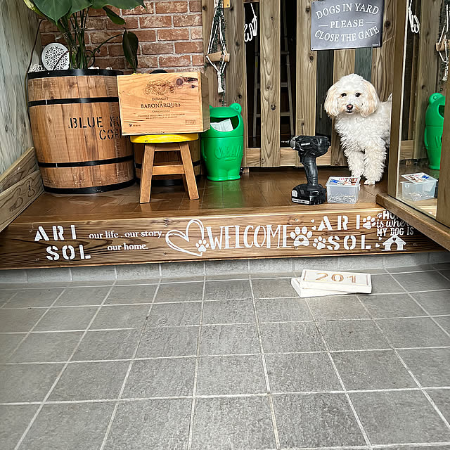 Entrance,DIYのある暮らし,DIY,愛犬名前入り(^з^)-☆,愛犬,玄関上り框,端材利用,ステンシル rumiの部屋