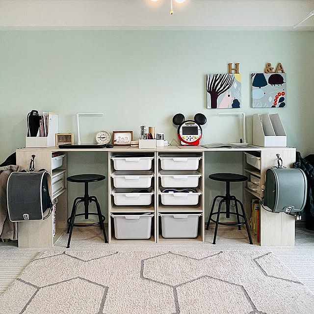 My Desk,子供のいる暮らし,おうち時間,無印良品,IKEA,カラーボックス,子供部屋,アクセントクロス,ニトリ,ホワイトインテリア,カラボリメイク,ランドセルラック,ランドセル置き場,小学生男子,ツインデスク,1年生,ランドセル収納,カラボデスク uuumecoooの部屋