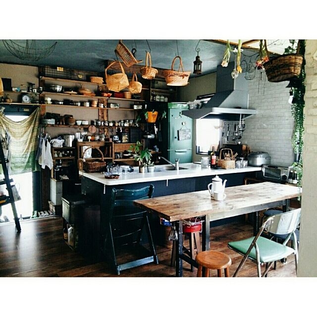 Kitchen,ベストショット,DIY,古道具,器,見せる収納,ペイント,手作り,りんご箱,カウンター miyoの部屋