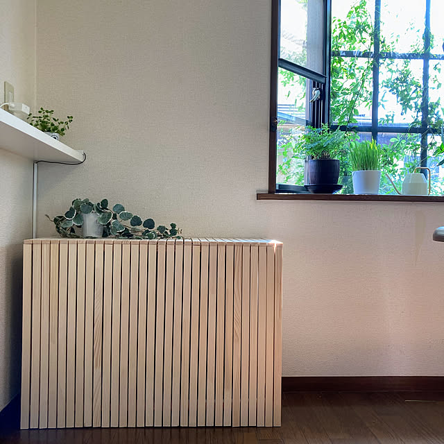 初めての作品,暖房機カバーDIY,ガスFF暖房機,築３０年のお家,見ていただきありがとうございます,DIY,キッチンリメイク,出窓のグリーン,Overview justyの部屋