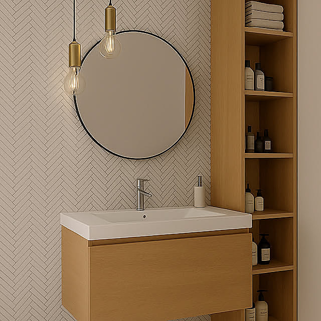 Bathroom,洗面所,洗面所のインテリア,IKEA,リンドビーン,fe76639,シーラインフロートタイプ,壁紙 asasasaの部屋