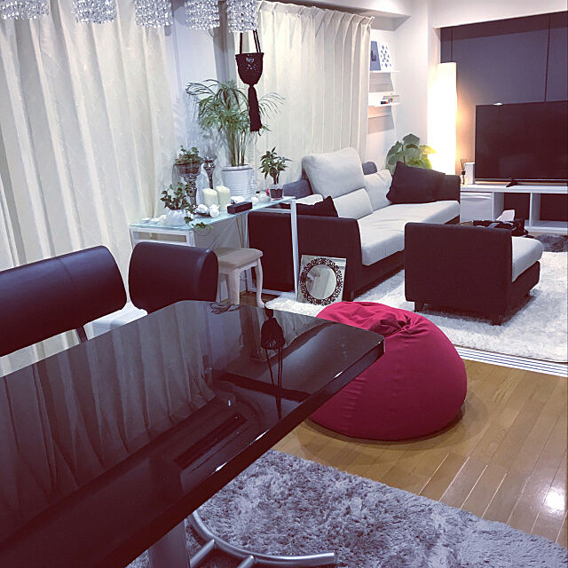 Overview,モノトーン,DIY,ワンちゃん二匹も一緒,白、黒、赤好き,観葉植物のあるお部屋,IKEA,ニトリ,東京インテリア mihoの部屋