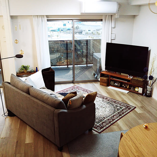 Lounge,レイアウト,マンション暮らし,一人暮らし,リビングダイニング,ドライウィロー,ソファー,縦長リビング,プフのある部屋 rumiriの部屋