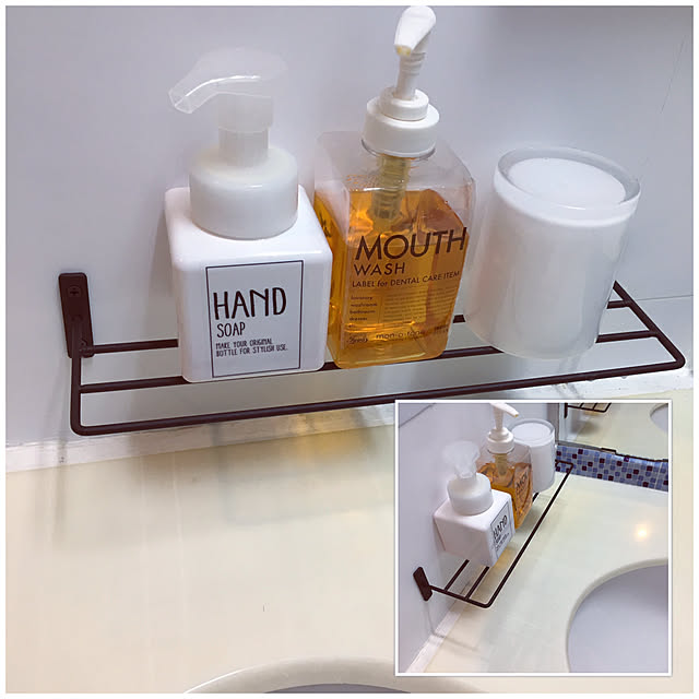 無印,セリア,ダイソー,ハンドソープ収納,アイアンバー,釘,Bathroom akezouの部屋