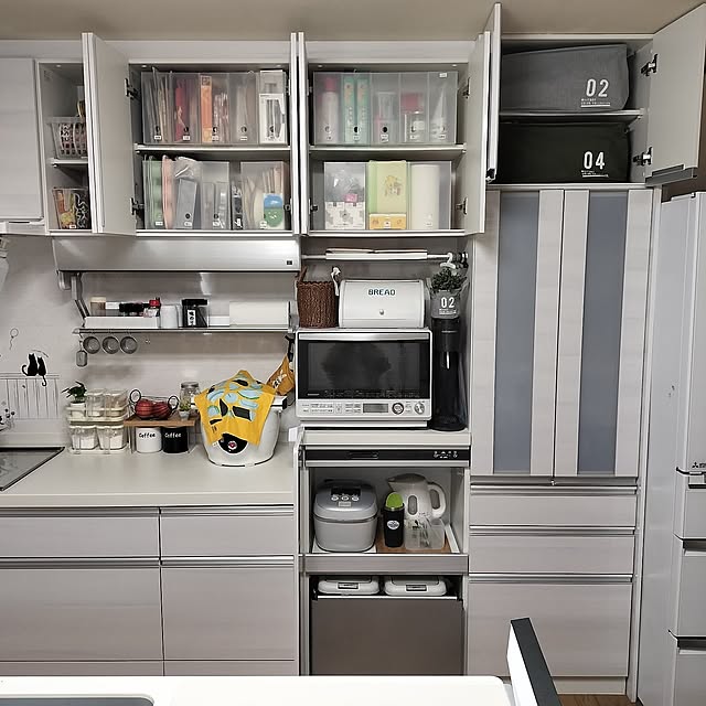 Kitchen,キッチン収納,無印良品,ポリプロピレンケース,ポリプロピレン収納,ポリプロピレンファイルボックス,吊戸棚収納,キッチン背面収納,キッチンリフォーム mash-room.aeの部屋