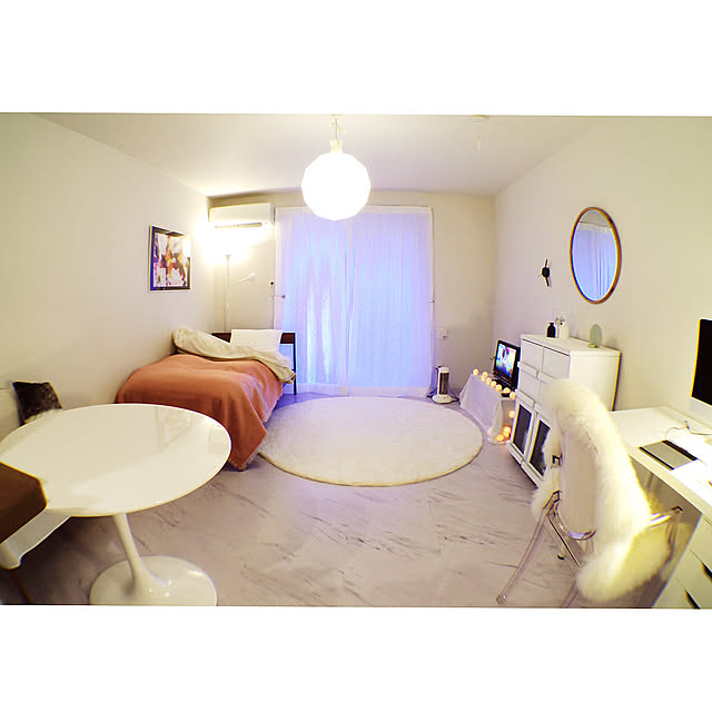 Overview,床DIY,大理石調フロアタイル,ルイゴースト,カルテル,チューリップテーブル,サーリネン,IKEA,1K,賃貸,一人暮らし,unico,レクリント leeの部屋