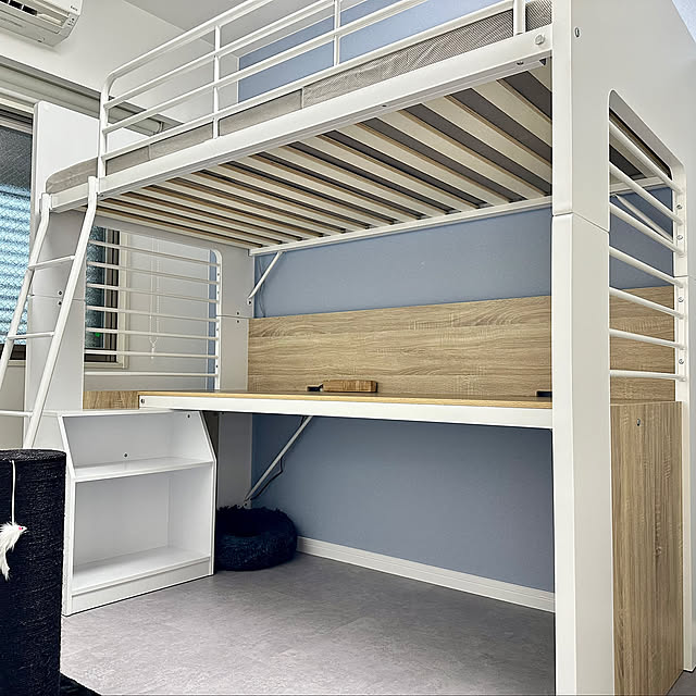 Bedroom,勉強机,DIY,子ども部屋,ねこと暮らす,アクセントクロス,マンションインテリア,リノベーション,モダンインテリア,中古マンション,シンプルインテリア,マンション暮らし,子どものいる暮らし,ホテルライクに憧れる HikARi-HOMEの部屋