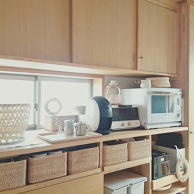 Kitchen,マイホーム,楽天roomやってます,ラタン,シンプル,木の家,インスタ→yu_mi_ho,いいね&フォローありがとうございます☆,ナチュラルインテリア,注文住宅,シンプルインテリア,無印良品,ナチュラル,かご,背面収納,シンプルライフ,収納 yumihoの部屋