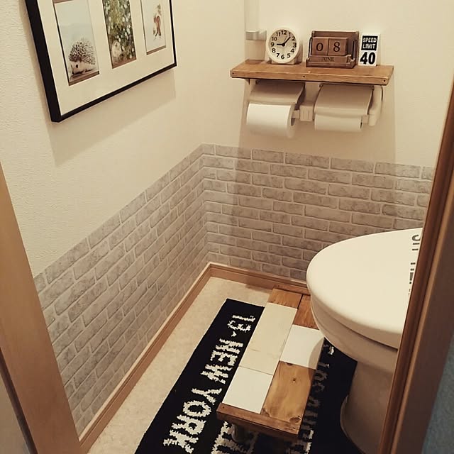 Bathroom,DIY,セリア,100均,しまむら,ダイソー,seria,IKEA,カレンダー,踏み台DIY,インテリアシート,白レンガ調,ワッツ aym.224の部屋