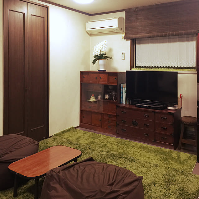 Lounge,芝生ラグ,無印良品 ソファ,人をダメにするソファ,和風モダン,隠す派,隠す収納 AOIの部屋