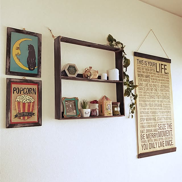 On Walls,リメイク,タペストリー,ポスター,絵画,DIY,アンティーク,一人暮らし,カフェ風,フェイクグリーン,キャンドル,雑貨,100均,ハンドメイド,ナチュラル azusa_chanの部屋