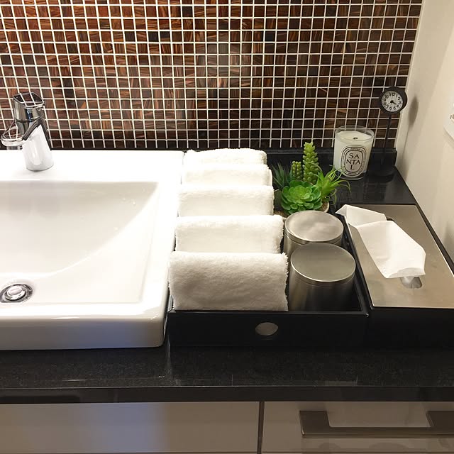 Bathroom,ホテルライク,ディプティック,フェイクグリーン,無印良品,シンプルモダン,観葉植物,モノトーン,キャンドル legomamaの部屋