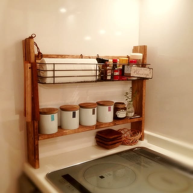 Kitchen,調味料ラック,セリア,DIY,コンロ周り,IKEA kurunの部屋