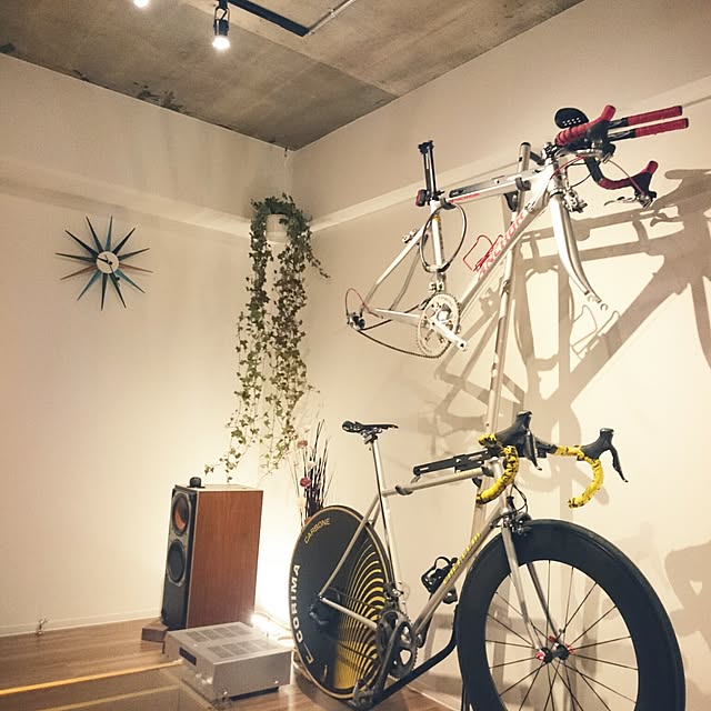 On Walls,観葉植物,スピーカー,リノベーション,北欧,ロードバイク,コンクリート打ちっ放し,一人暮らし,自転車,リフォーム,男前,打ちっぱなし,間接照明,スポットライト,ミッドセンチュリー,ヴィンテージ,カフェ風,いつもいいねありがとうございます♪,賃貸 monの部屋