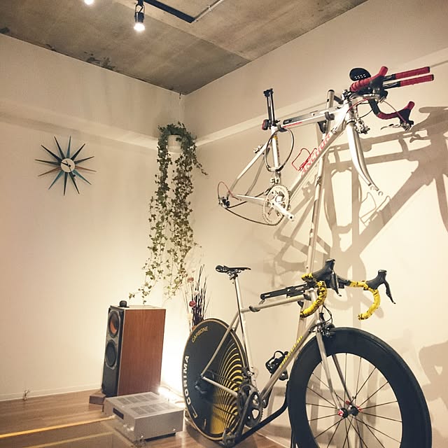 On Walls,観葉植物,スピーカー,リノベーション,北欧,ロードバイク,コンクリート打ちっ放し,一人暮らし,自転車,リフォーム,男前,打ちっぱなし,間接照明,スポットライト,ミッドセンチュリー,ヴィンテージ,カフェ風,いつもいいねありがとうございます♪,賃貸 monの部屋