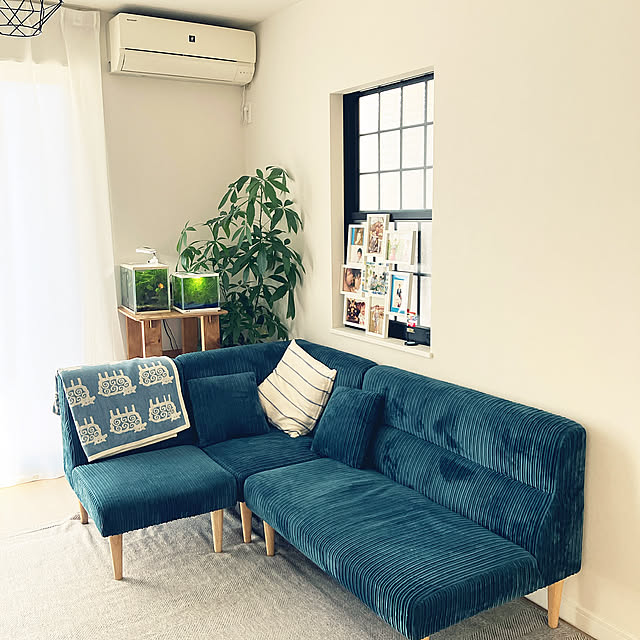Lounge,コーナーソファ,ブルーソファー,ソファ,リノベーション,北欧ナチュラル,おしゃれな家にしたい Tomorinの部屋