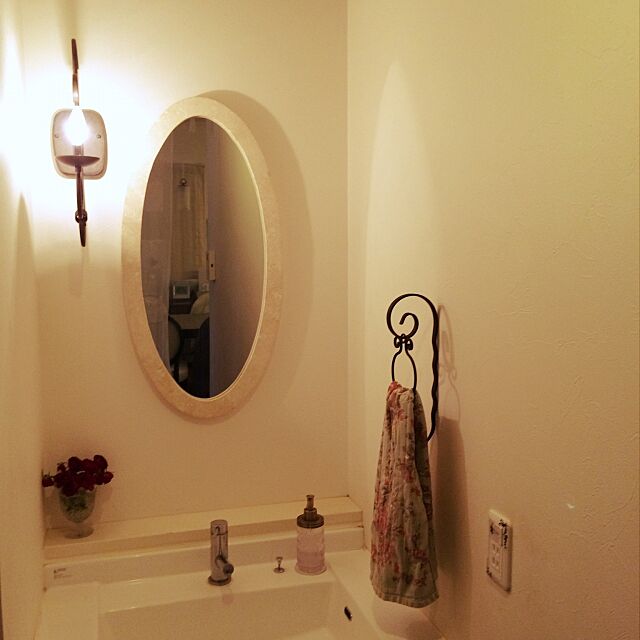 Bathroom,アイアン,タオルハンガー,ミラー壁掛け,照明,洗面台 emiryの部屋