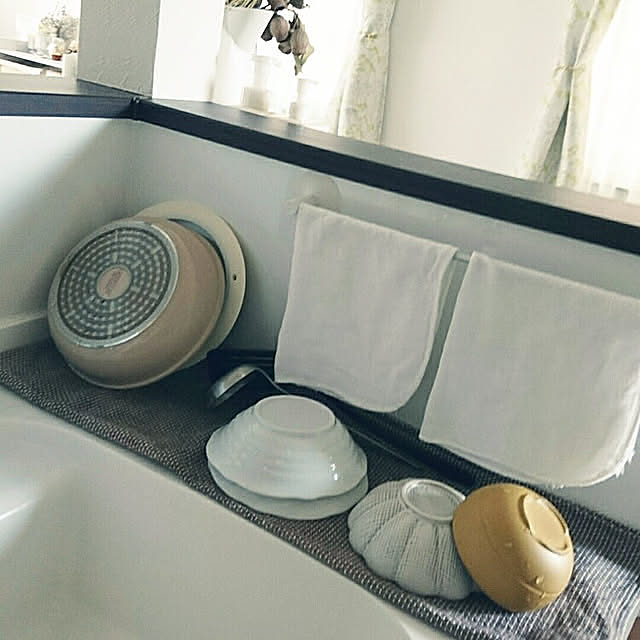 Kitchen,RoomClipショッピング,水切りかごなし,ティータオル,ジョージジェンセン,おわん,マスタードイエロー,マスタードイエローが好き♡,ウォルナット,布巾掛け,水まわり,シンクまわり tata-kukuの部屋