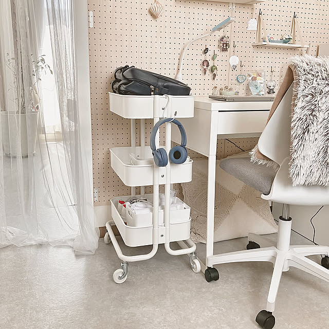Bedroom,子供の物収納,学用品置き場,片付け,定番アイテム,収納,ミッケ,キッチンワゴン,ロースコグワゴン,IKEA,新生活,壁紙屋本舗 mako2yaaの部屋