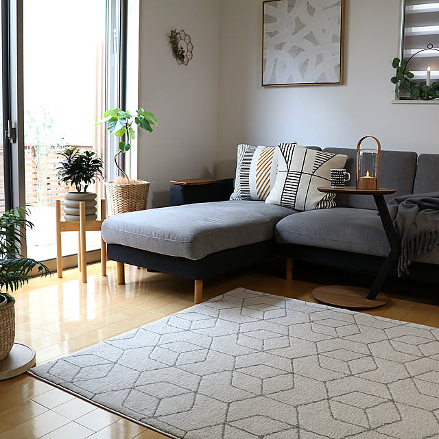 Lounge,コメントスルーでお願いします,ACTUS,北欧インテリア,hmhome,グレーインテリア,幾何学模様,IKEA,北欧,シンプル,シンプルモダン,シンプルナチュラル,ラグ,クッションカバー,アートのある暮らし tomoccoの部屋