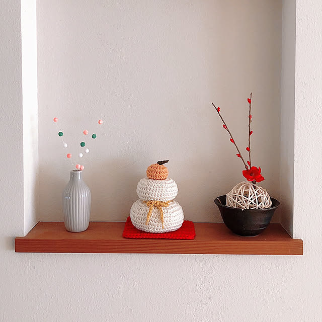 編みぐるみ,鏡もち,お正月,ニッチ,お正月インテリア,My Shelf,ミンネ,編み物 kossyの部屋