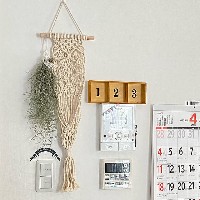 ウスデオイネス,スパニッシュモス,エアプランツ,マクラメタペストリー,3COINS,植物のある暮らし,On Walls ayaの部屋