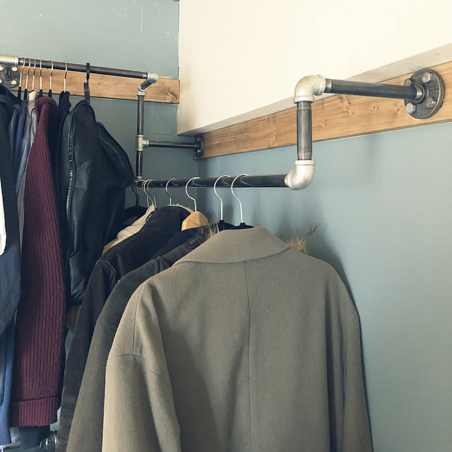 My Shelf,DIY初心者,インダストリアル,クローゼットDIY,配管パイプ,ハンガーラックDIY,ハンガーラック kachiの部屋