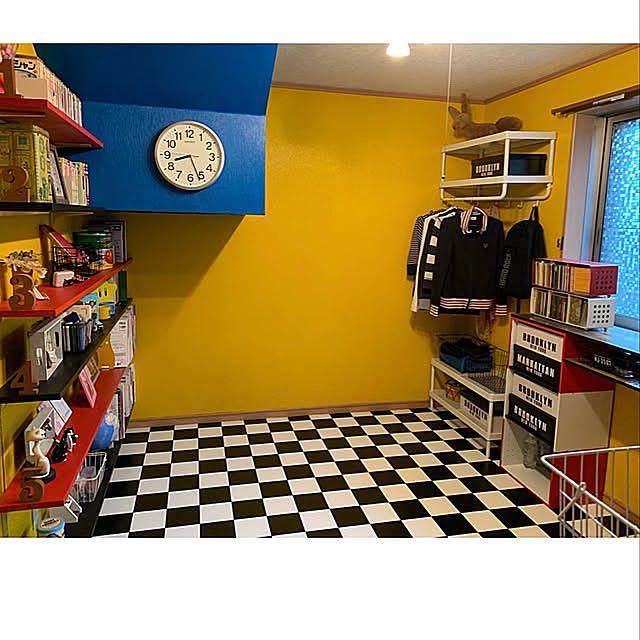 学校の時計,イケヤ,ダイソー,100均,セリア,ミルクペイント,DIY,男前,ROCK,ニトリ,壁紙本舗さん,本棚DIY,Overview Eddieの部屋