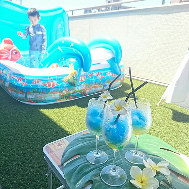 Overview,おうちアウトドア,子どものいる暮らし,ティータイム,プルメリア,かき氷,子どもと暮らす,こどもと暮らす,ブルーハワイ,バルコニーでプール,外出自粛,バルコニー,プール,人工芝,夏の記録,お家時間,子どものいる生活,子どもと楽しむ,心地よい暮らし,夏,夏休み,夏休みの過ごし方 sachiの部屋