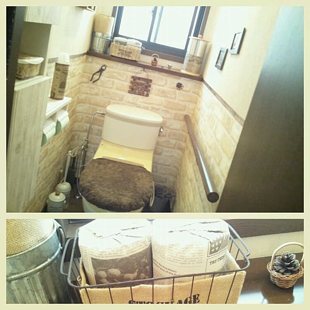 Bathroom,リメイク,壁紙屋本舗,ナチュラル・アンティーク,DIY,トイレ改造計画,トイレットペーパーカバー,セリア Mokaの部屋