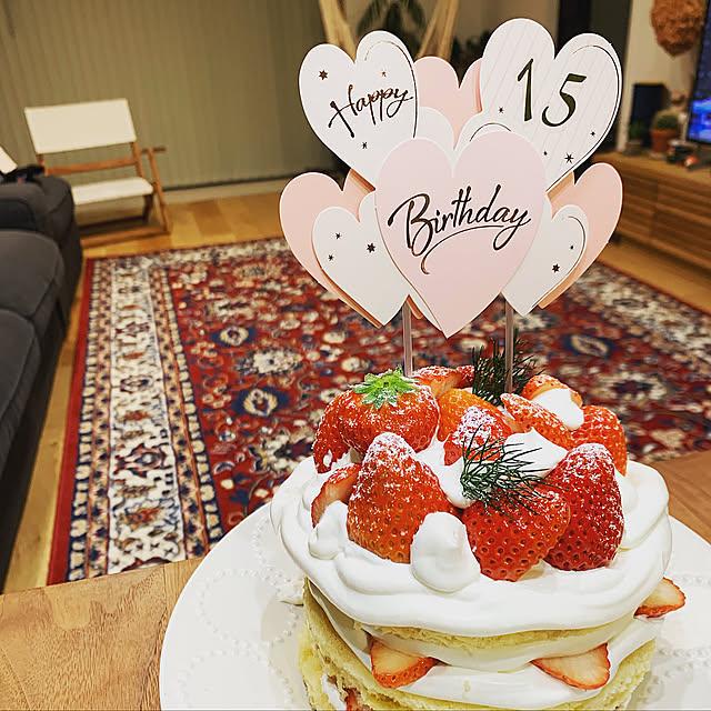 笑顔の日❤︎,2月5日❤︎,Daiso,ダイソー,イチゴ,手作り,誕生日ケーキ,誕生日,ミナペルホネン,タンバリンプレート Shiguの部屋